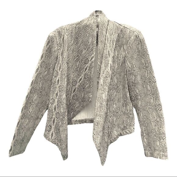 CHICO'S Metallic Silver Jacket Open Front Blazer Boucle Blouse Top Women 0 - Picture 4 of 9